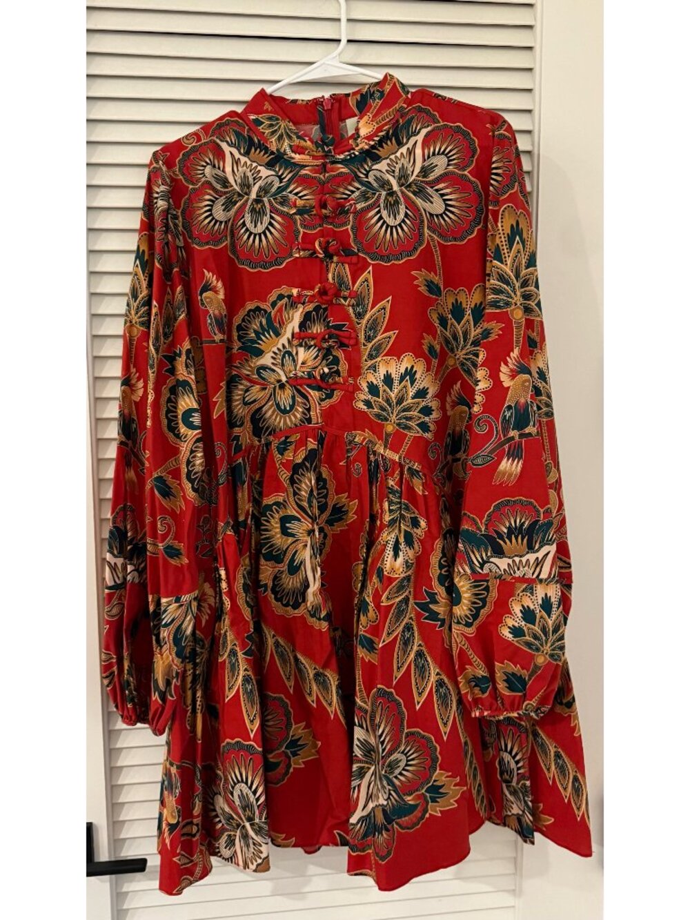 Farm Rio Red Maxi Floral Long Sleeve Mini Dress Size XL - Picture 4 of 6